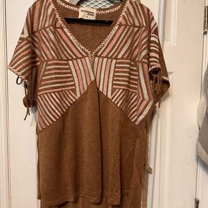 Savanna Jane Brown and Pink Geometric Short Sleeve Top